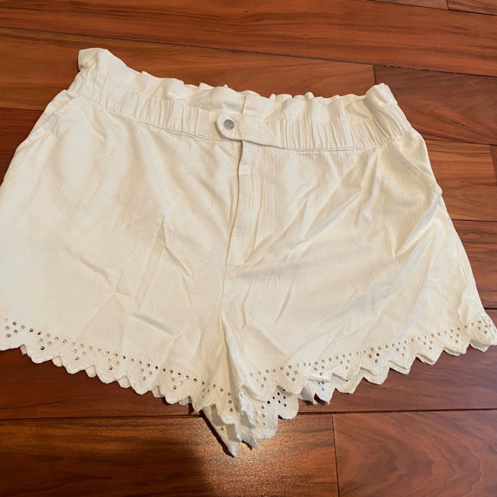Anthropologie White High Waist Shorts with Decorative Hem